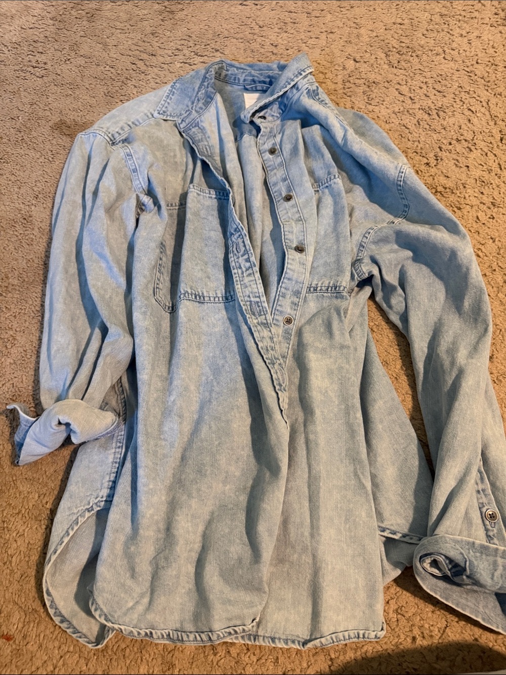 aerie Light Wash Denim Button-Up Shirt
